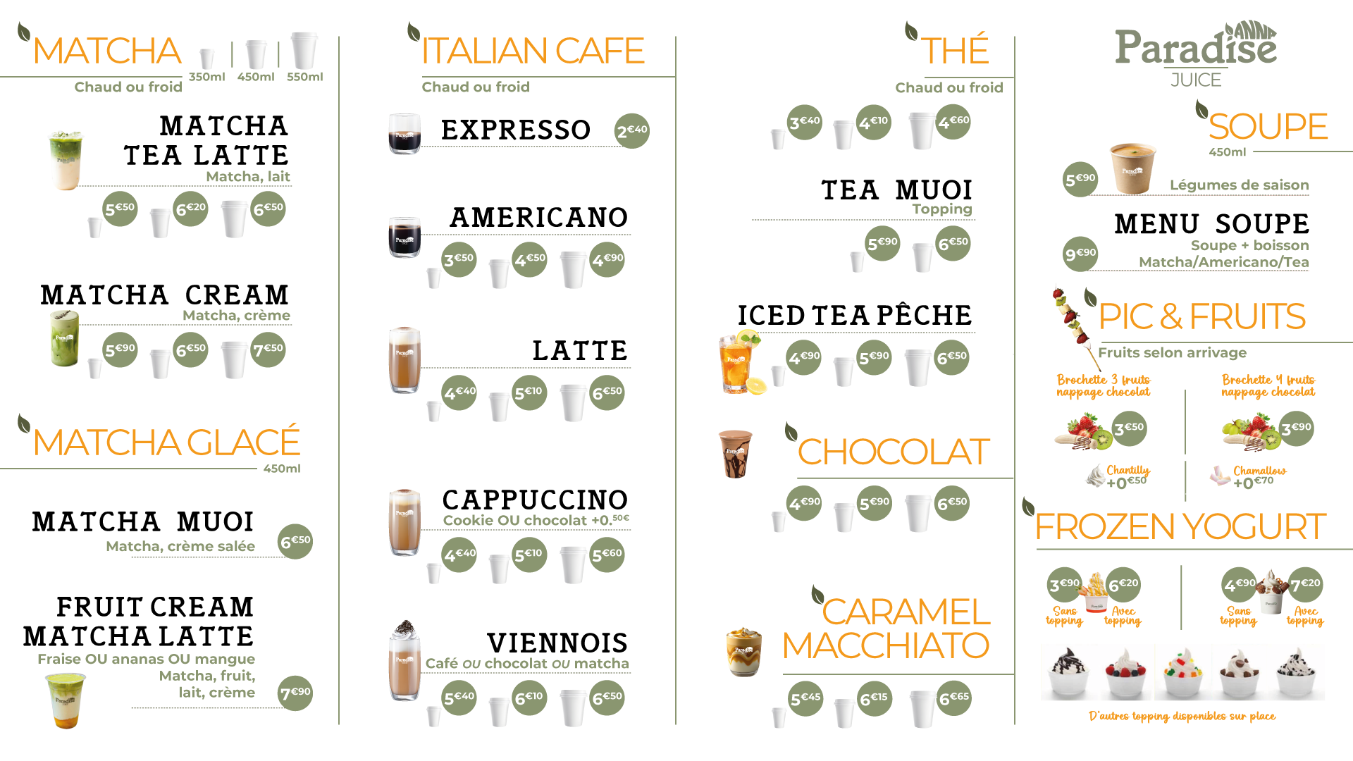 Menu boisson chaude